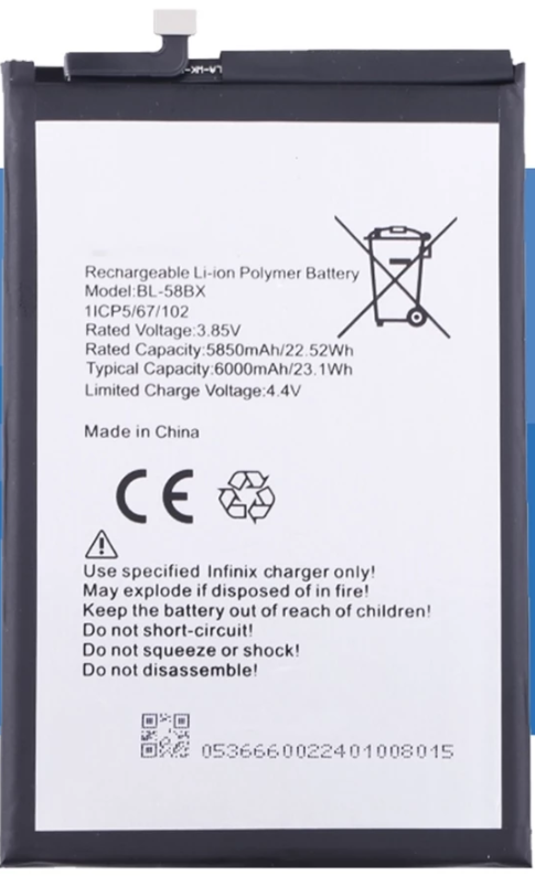 Battery BL-58BX Compatible For INFINIX HOT 9 PLAY / HOT 10S / HOT 10 PLAY / HOT 11 PLAY / HOT 12 PLAY (6000 mAh)