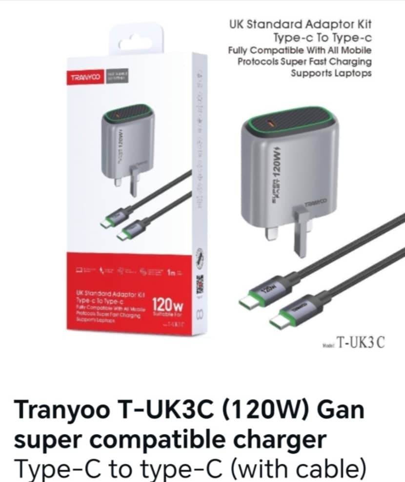 TRANYOO UK STANDARD ADAPTEOR T-UK3 120W Type-C to Type-C(With Cable)